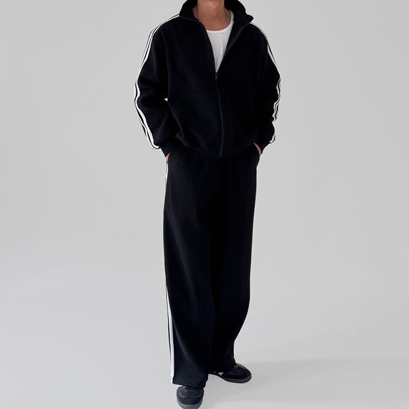 Herren bequeme Trainingsanzug mit hohem Kragen und seitlichen Streifen Aliams