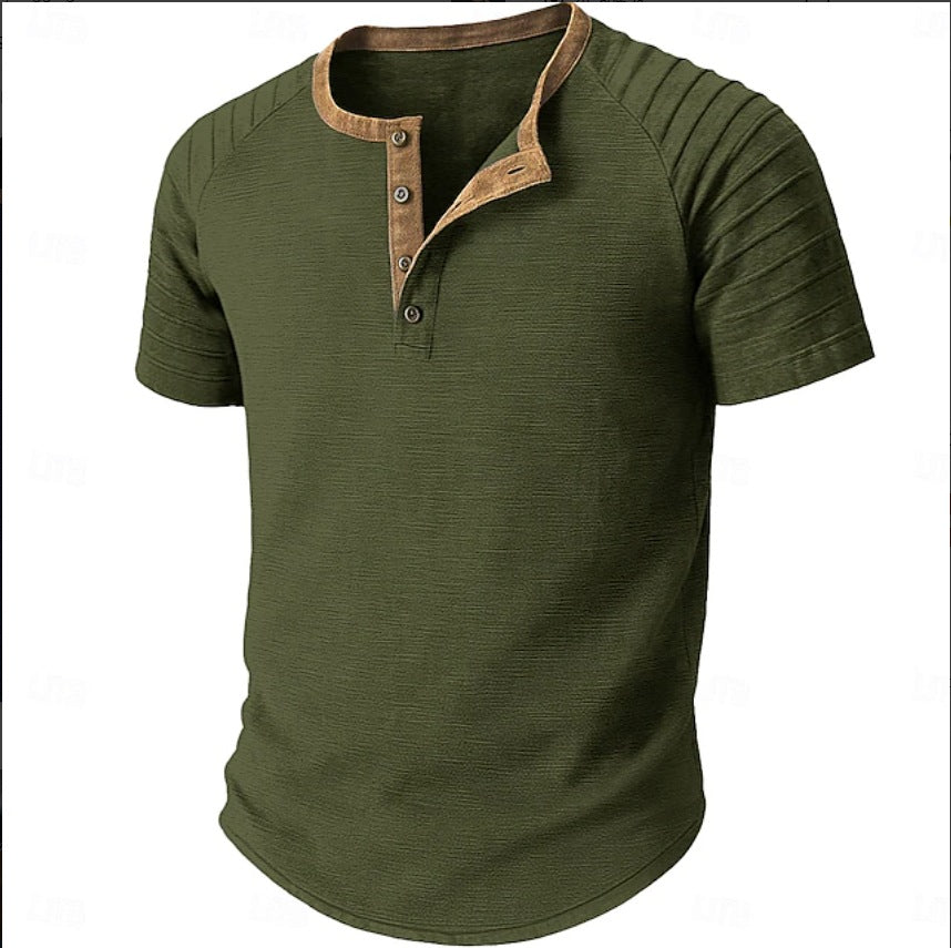 Herren Kurzarm Henley-Shirt mit strukturiertem Stoff und kontrastierendem Kragen Aliams