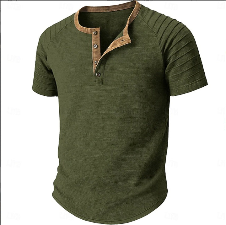 Herren Kurzarm Henley-Shirt mit strukturiertem Stoff und kontrastierendem Kragen Aliams