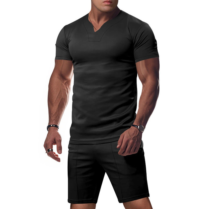 Herren stylisches Fitness-Set mit V-Ausschnitt und bequemen Shorts Aliams