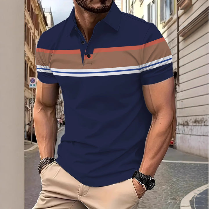 Herren Kurzarm Poloshirt mit modernen Blockstreifen Aliams