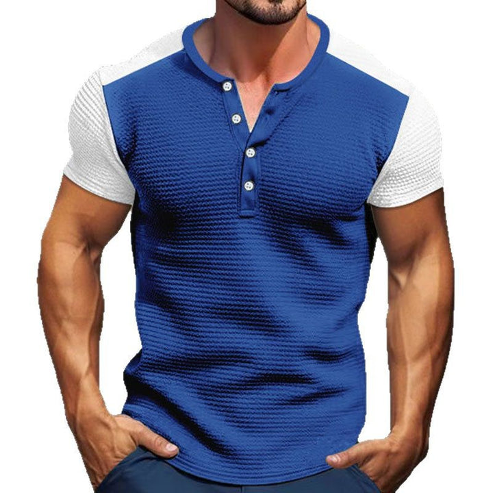 Herren Kurzarm Henley Shirt mit modischen Knöpfen Aliams