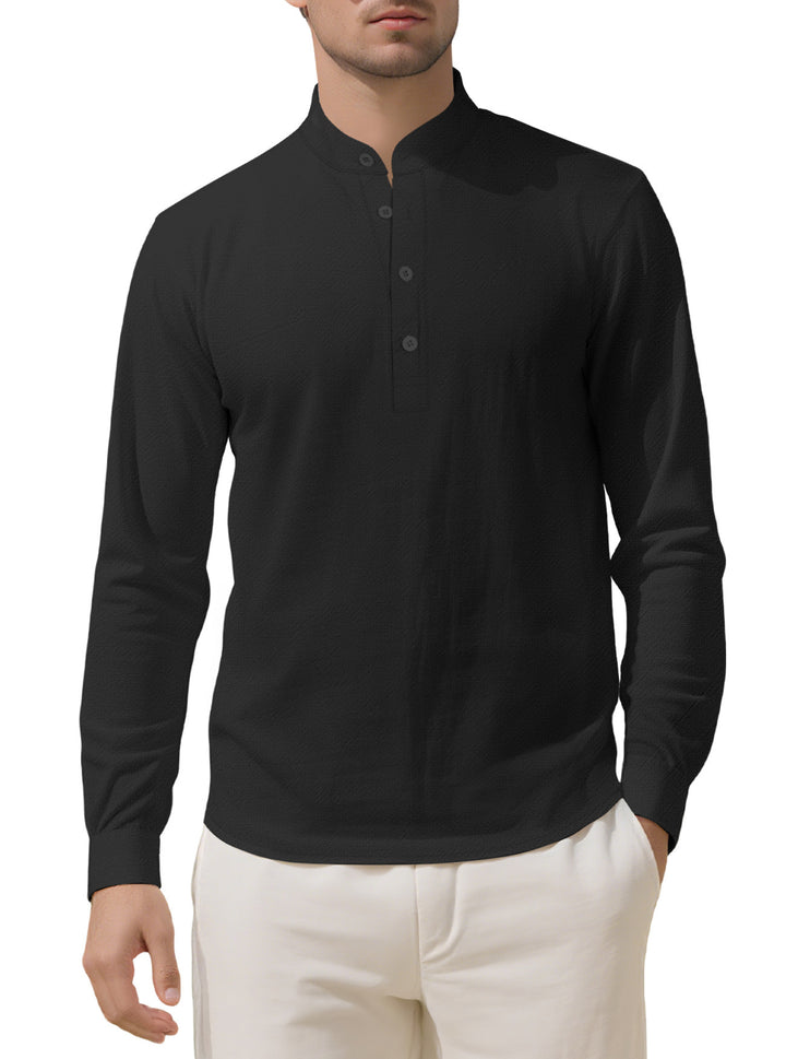 Herren Elegantes Langarmhemd mit Stehkragen und Knopfleiste Aliams