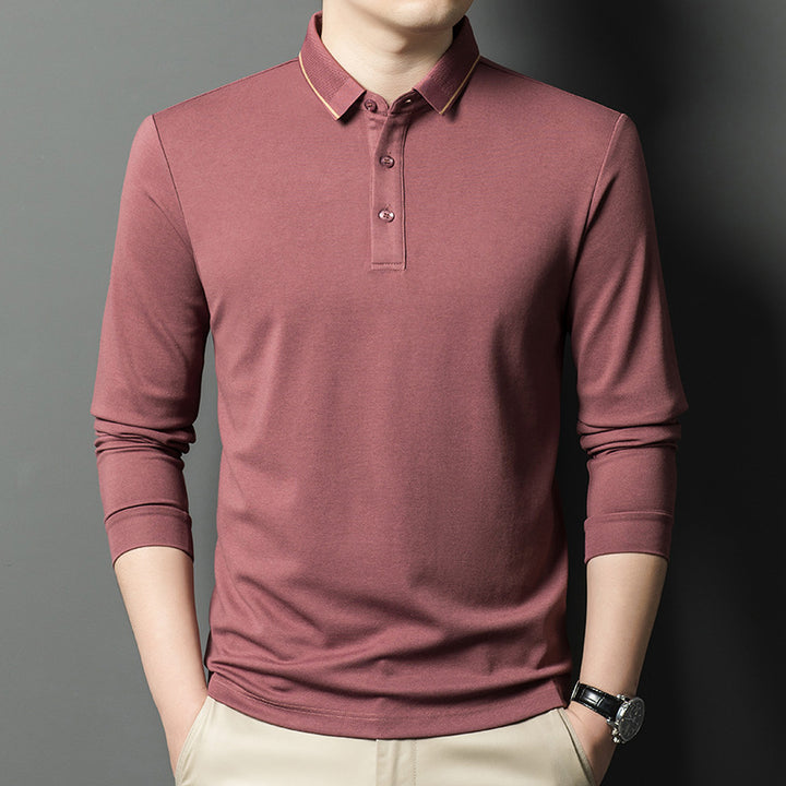 Herren elegantes Langarm-Polohemd mit feiner Piqué-Struktur Aliams