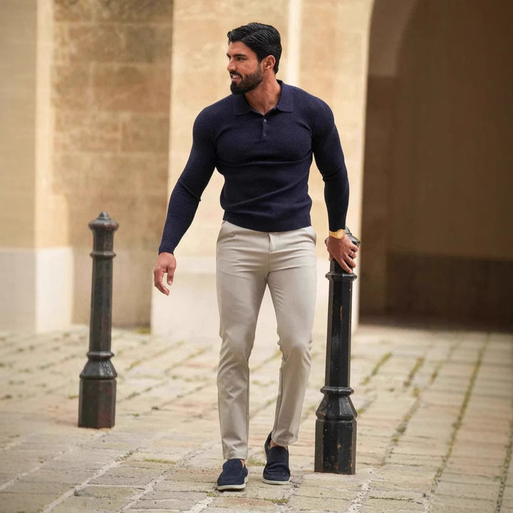 Herren Slim Fit Chinohose mit elastischem Bund und seitlichen Taschen Aliams