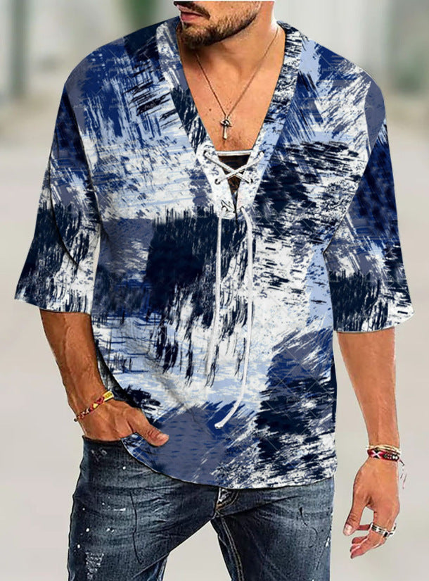 Herren grafisches Shirt mit modernem Schnürdesign Aliams