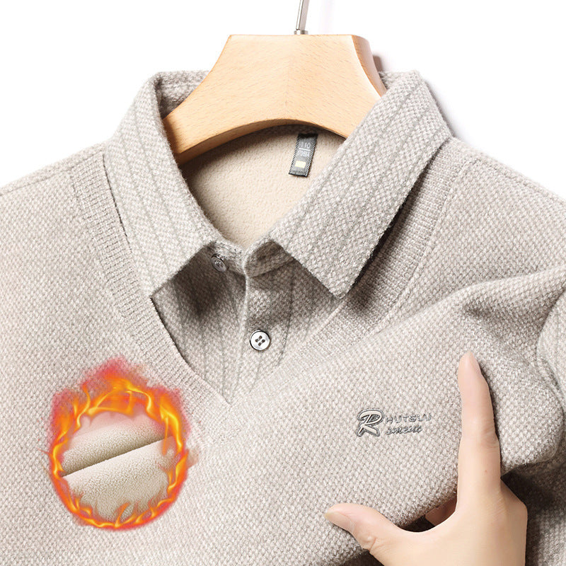 Herren eleganter V-Pullover mit strukturierten Ärmeln und klassischem Hemdkragen Aliams