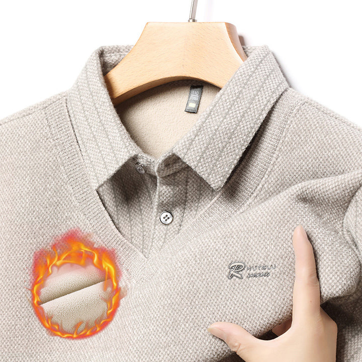 Herren eleganter V-Pullover mit strukturierten Ärmeln und klassischem Hemdkragen Aliams