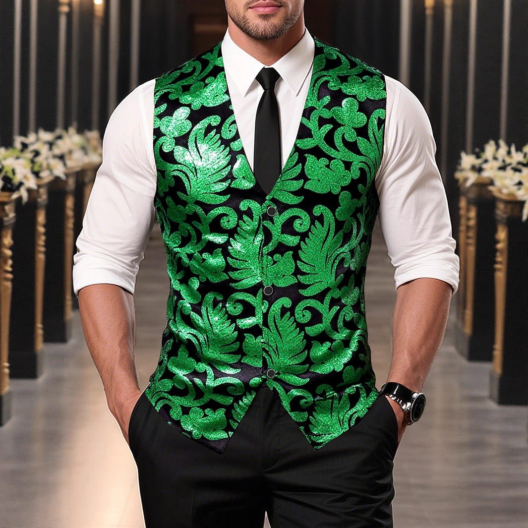 Herren elegante Pailletten-Weste mit floralem Design Aliams