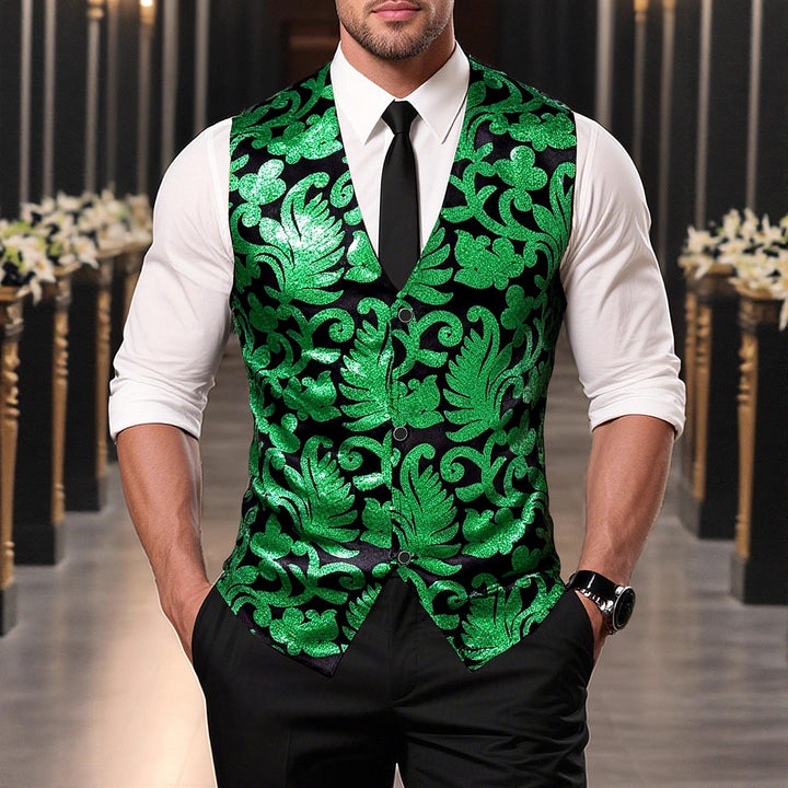 Herren elegante Pailletten-Weste mit floralem Design Aliams