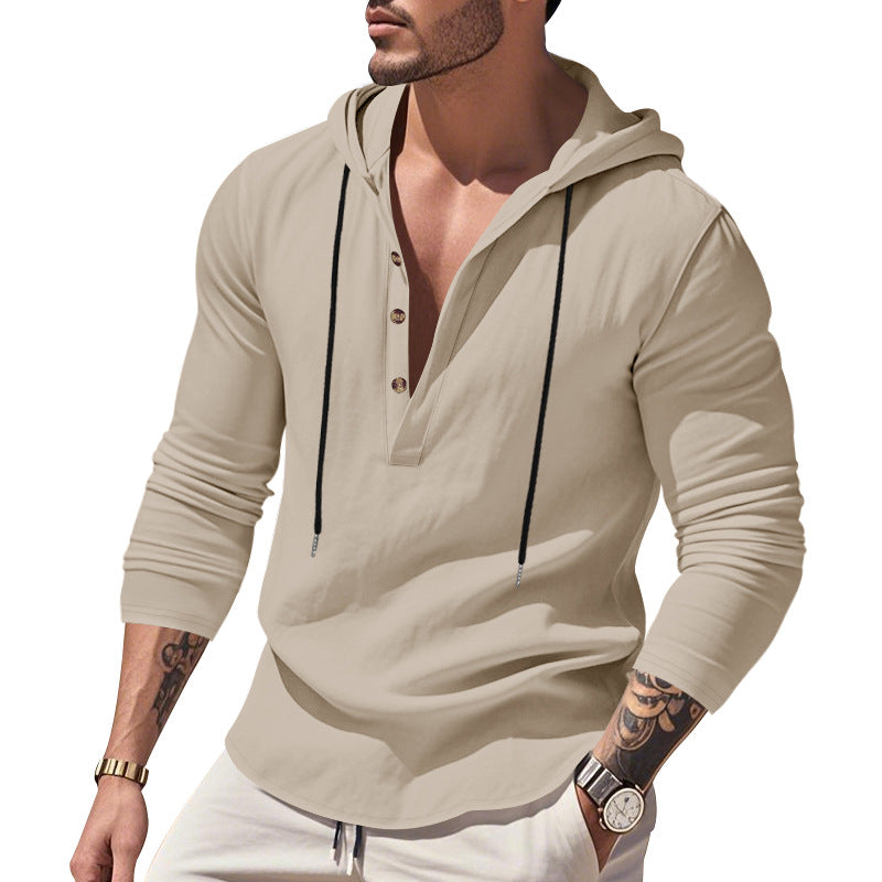 Herren vielseitiger Kapuzenpullover mit Knopfleiste und atmungsaktiver Baumwolle Aliams