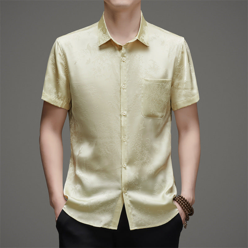 Herren Kurzarmhemd mit ansprechendem Floral-Muster und feinem Glanz Aliams