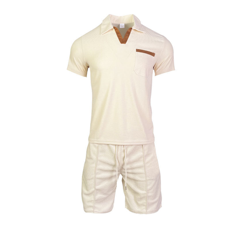 Herren sportliches Kurzarm-T-Shirt mit praktischer Brusttasche und bequemen Shorts Aliams