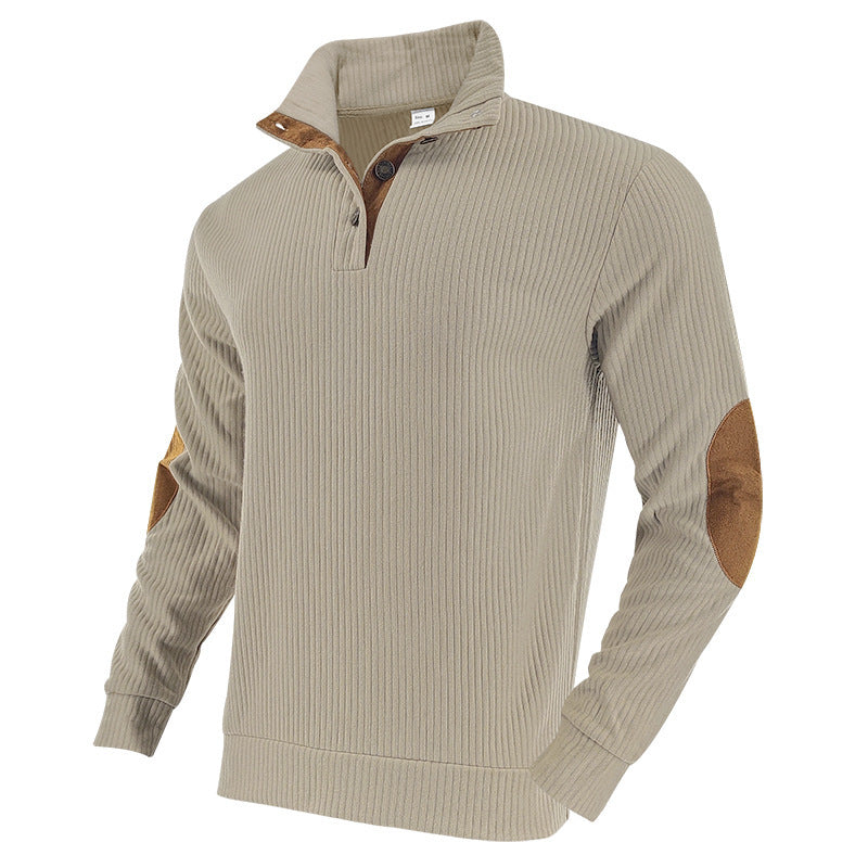 Herren Strickpullover mit modernem Stehkragen und kontrastierenden Lederdetails Aliams