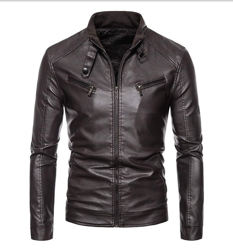 Herren Lederjacke mit modernem Stehkragen und innovativen Reißverschlusstaschen Aliams