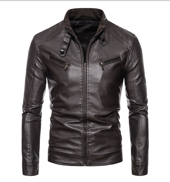 Herren Lederjacke mit modernem Stehkragen und innovativen Reißverschlusstaschen Aliams