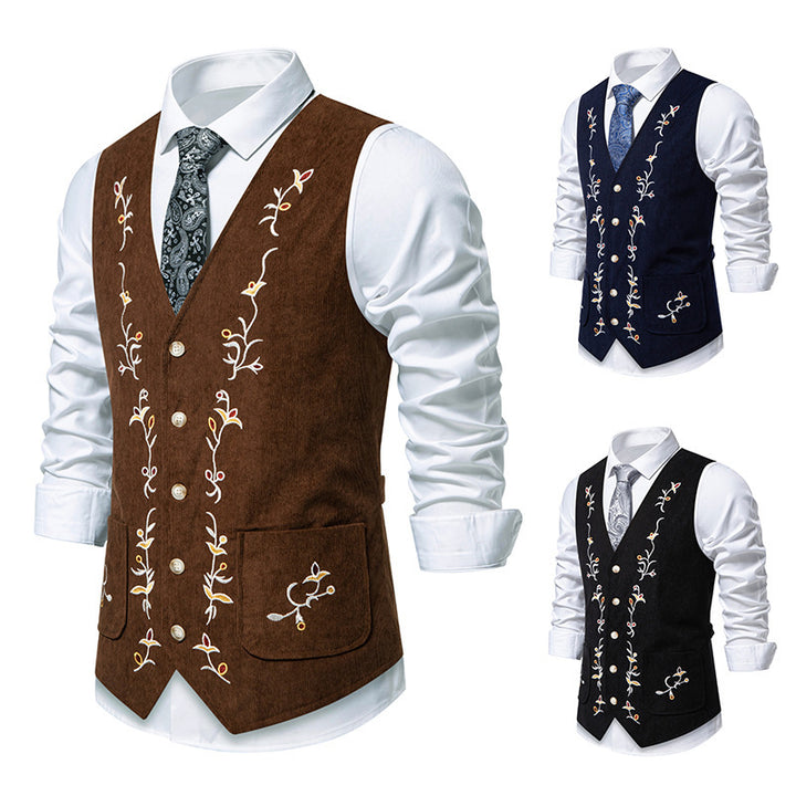 Herren elegante Weste mit floralem Stickdesign Aliams