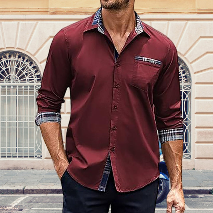 Herren elegantes Langarmhemd mit kontrastierenden Knopfdetails Aliams