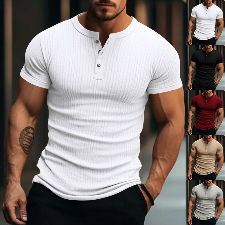 Herren Kurzarm Henley-T-Shirt mit strukturierter Oberfläche Aliams