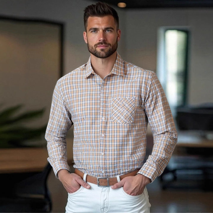 Herren modernes Karohemd mit Brusttasche und bequemer Passform Aliams