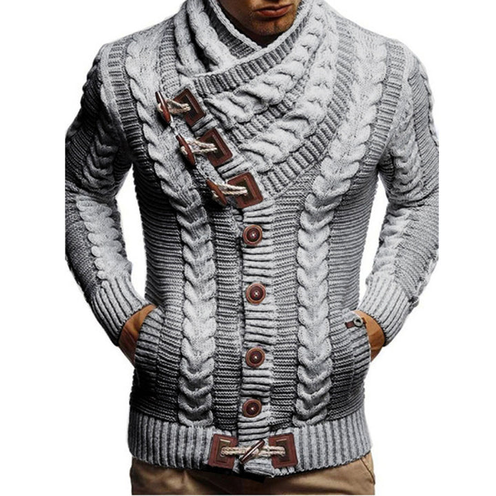 Herren Grobstrickjacke mit kreativem Schalkragen und Knopfdetails Aliams