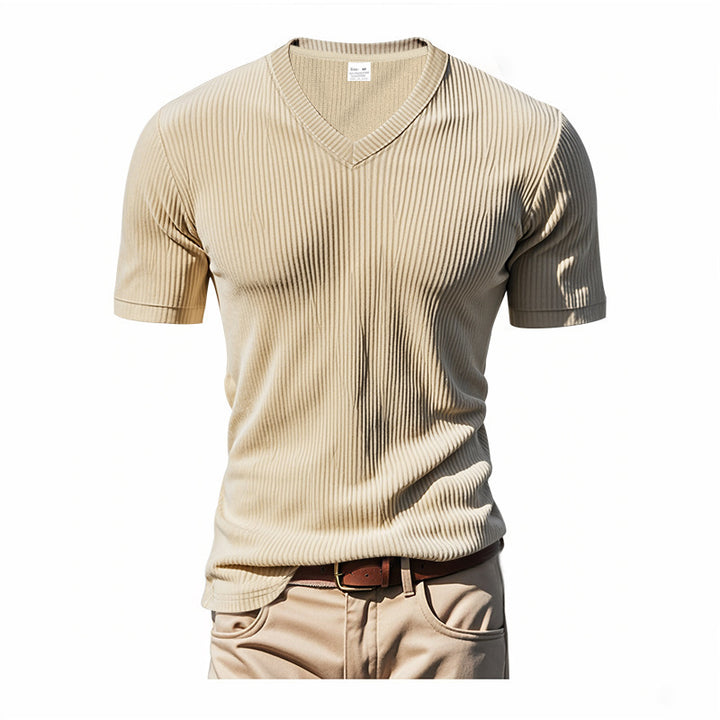 Herren V-Ausschnitt T-Shirt mit strukturiertem Rippenmuster Aliams