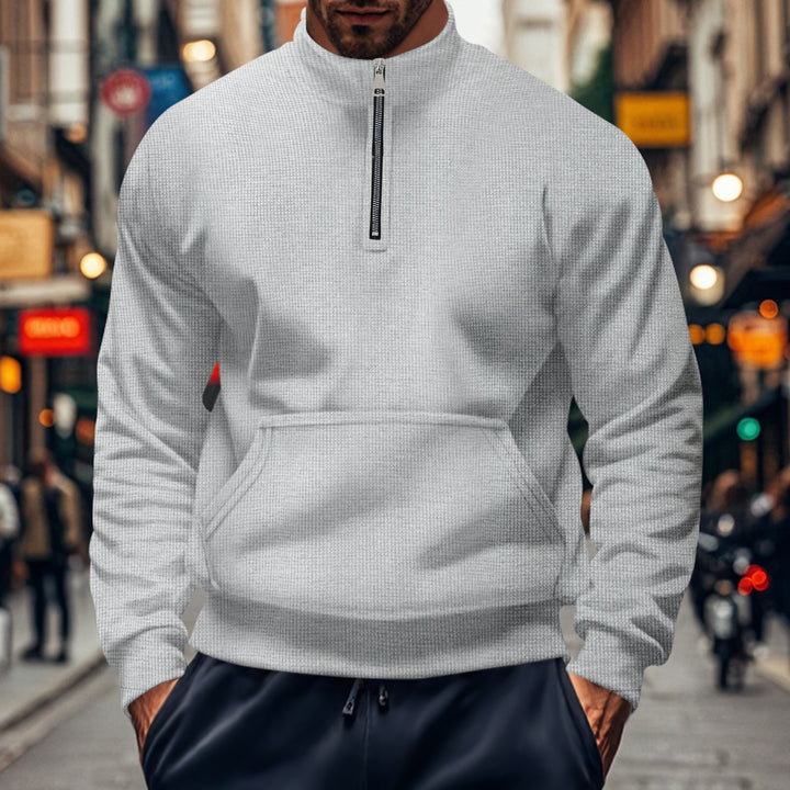 Herren Sweatshirt mit halbem Reißverschluss und praktischer Kängurutasche Aliams