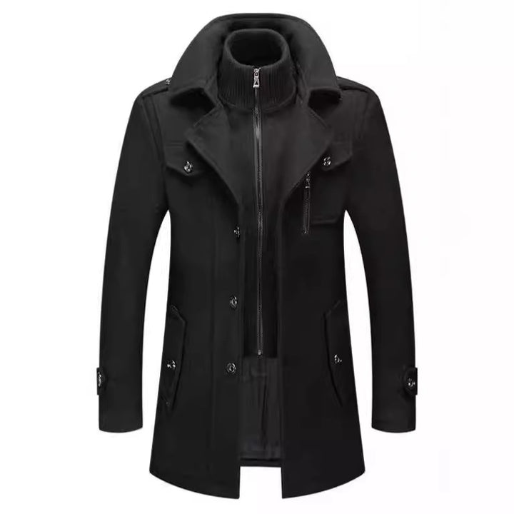 Herren eleganter Wollmantel mit abnehmbarer Kapuze Aliams