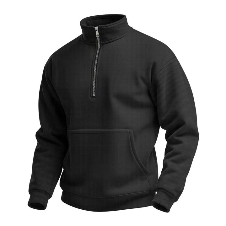 Herren Fleece-Pullover mit kurzem Reißverschluss und Bauchtasche Aliams