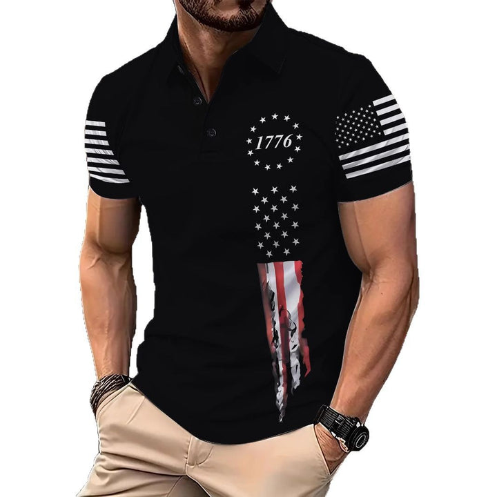 Herren Poloshirt mit patriotischem Grafikdesign und stylishem V-Ausschnitt Aliams