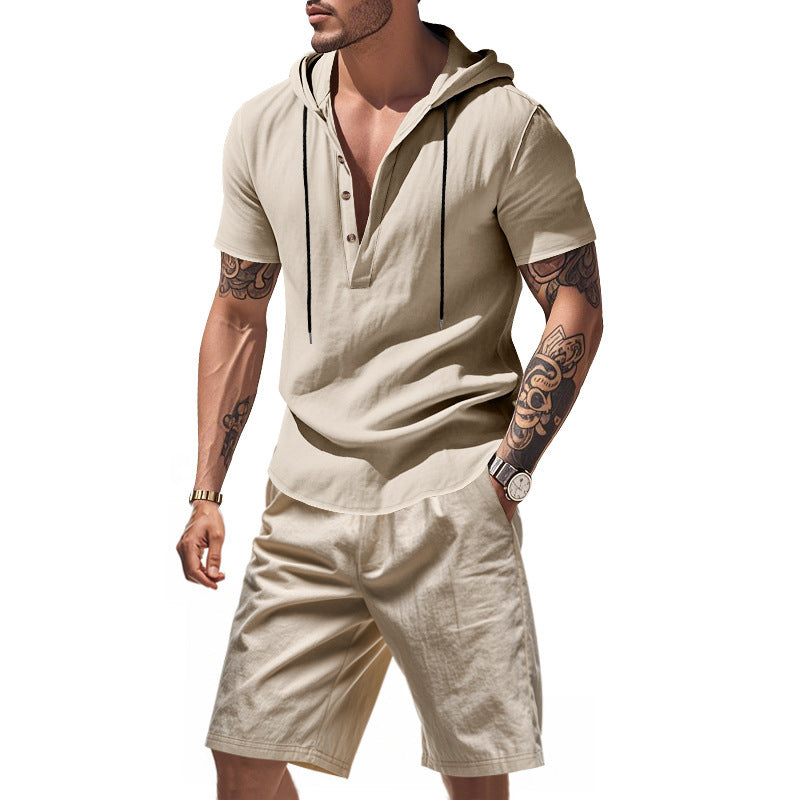 Herren Freizeit-Langarm-Hoodie mit Knopfleiste und Shorts Aliams