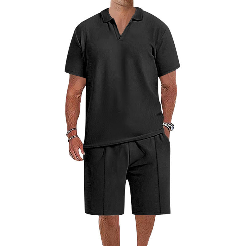 Herren Freizeit Polo-Shorts-Set aus atmungsaktivem Stoff mit Struktur Aliams