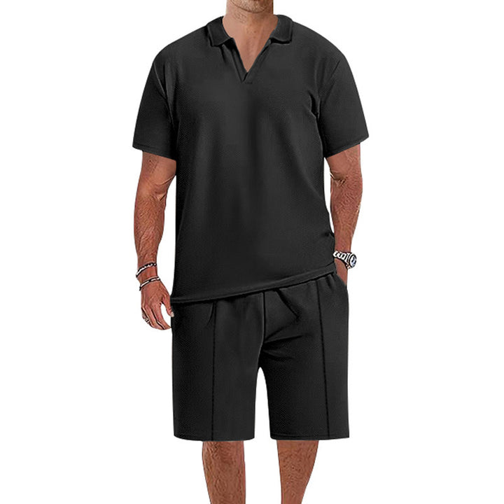 Herren Freizeit Polo-Shorts-Set aus atmungsaktivem Stoff mit Struktur Aliams
