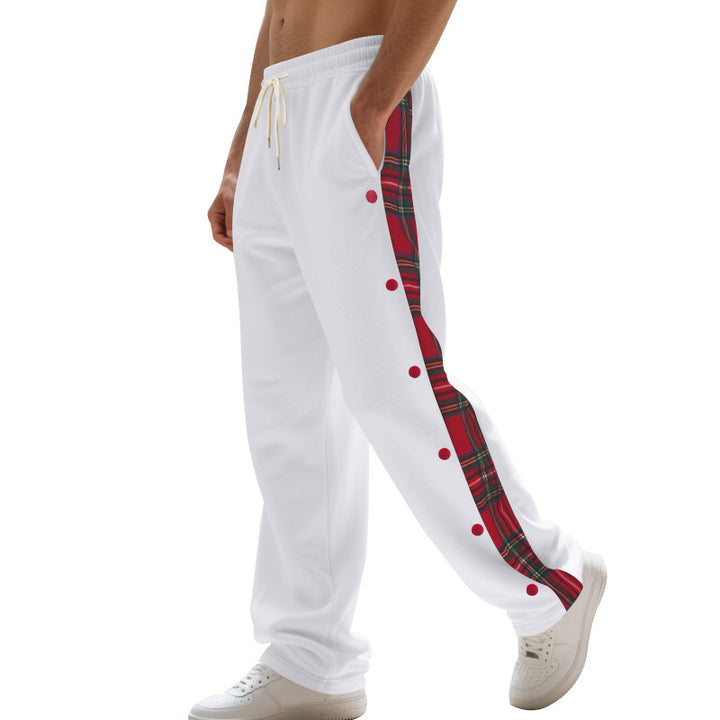 Herren Freizeithosen mit durchgehendem Knopfdruckverschluss und karierten Seiteneinsätzen Aliams