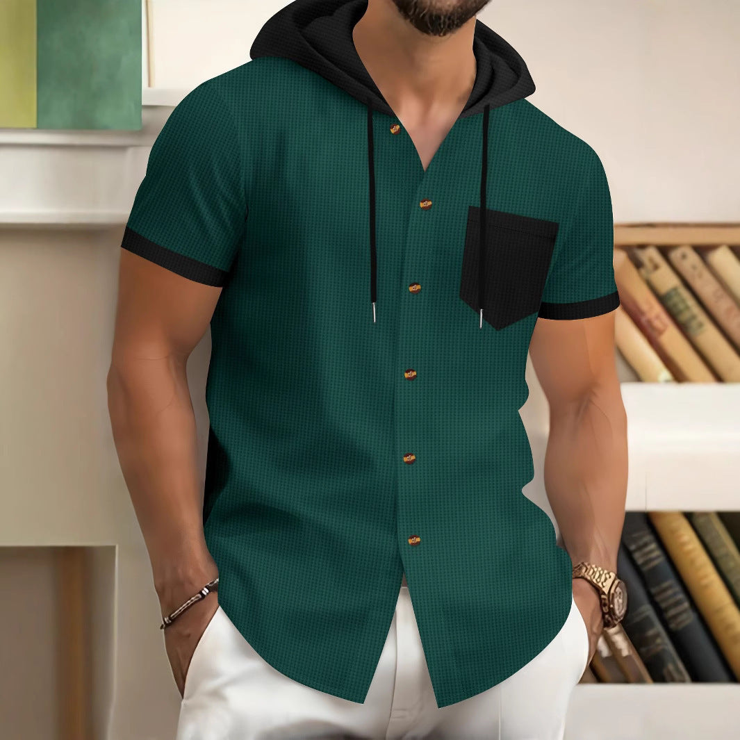 Herren Kurzarm-Hemd mit Kapuze und modischem Design Aliams