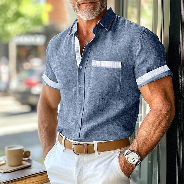 Herren Kurzarmhemd aus atmungsaktivem Leinen Aliams