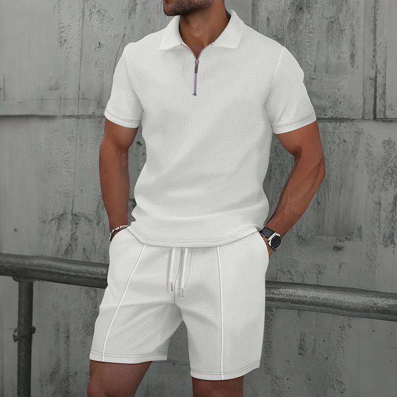 Herren sportliches Kurzarm-Poloshirt mit Reißverschluss und Shorts Aliams