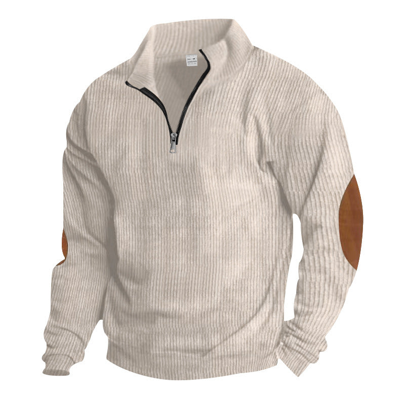 Herren Fleece-Pullover mit hochwertiger Strickstruktur und Lederapplikationen Aliams