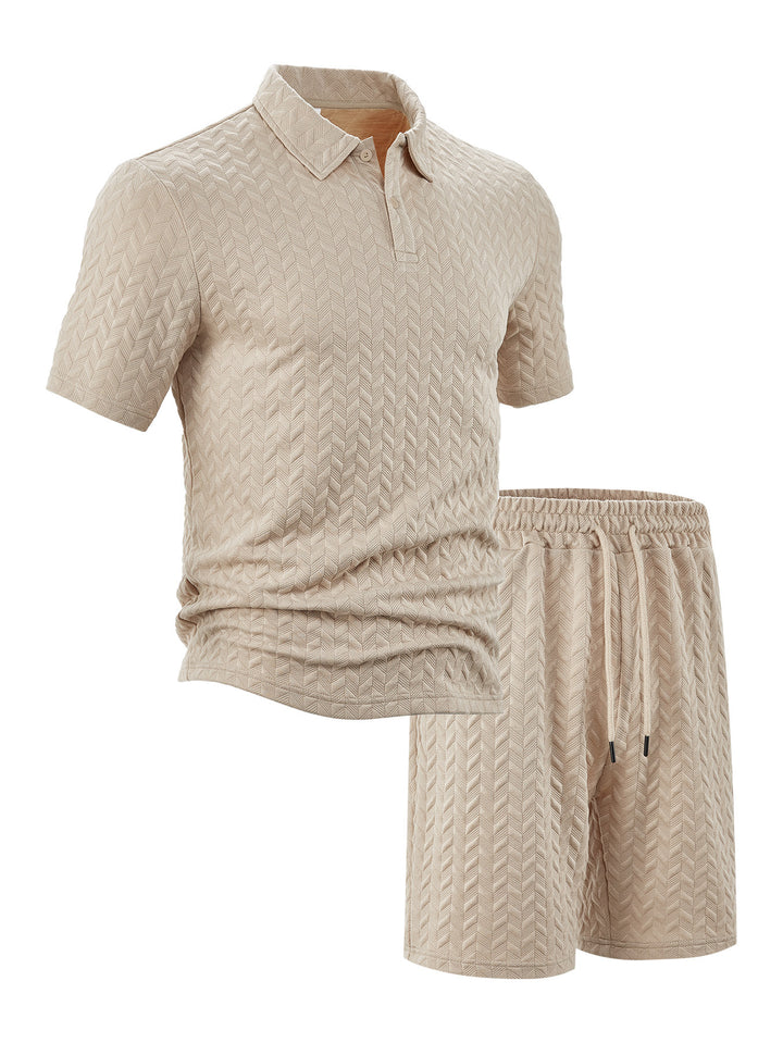 Herren sportliches Kurzarm-Polo und Shorts Set mit strukturiertem Design Aliams