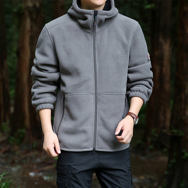Herren Fleecejacke mit verstellbarer Kapuze und praktischen Reißverschlusstaschen Aliams