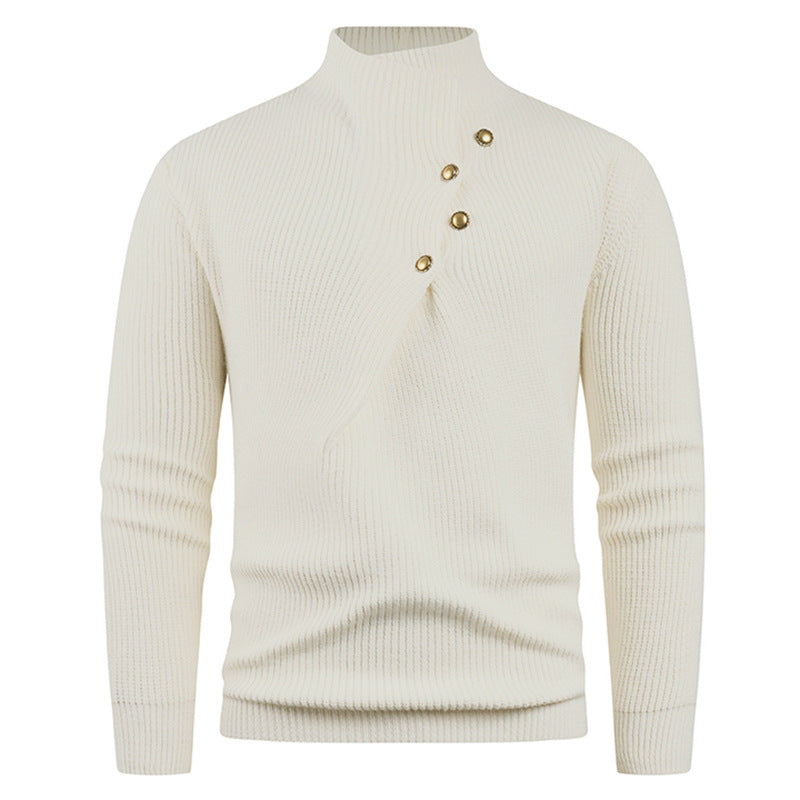 Herren Strickpullover mit asymmetrischem Kragen und dekorativen Holzknöpfen Aliams