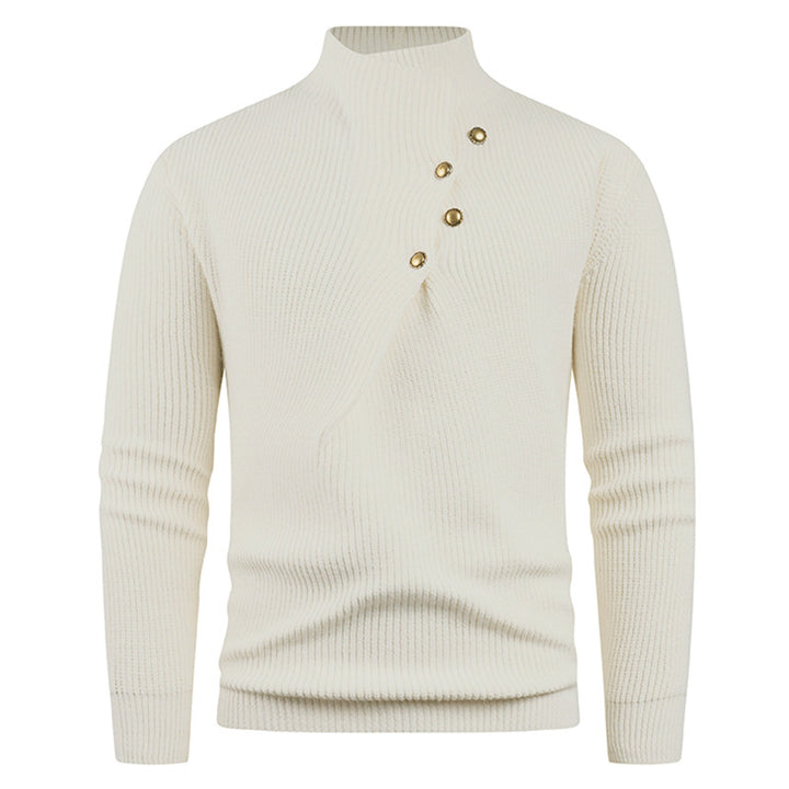 Herren Strickpullover mit asymmetrischem Kragen und dekorativen Holzknöpfen Aliams
