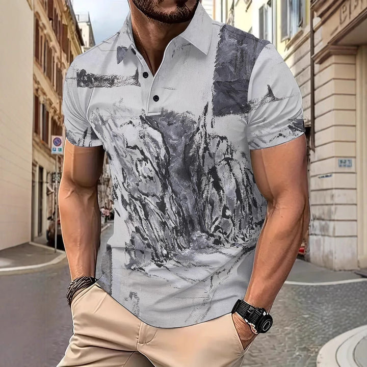 Herren Kurzarm Poloshirt mit kreativem Grafikdesign Aliams