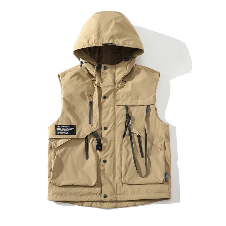 Herren funktionale Outdoor-Weste mit verstellbarem Kapuzendesign und vielseitigen Taschen Aliams