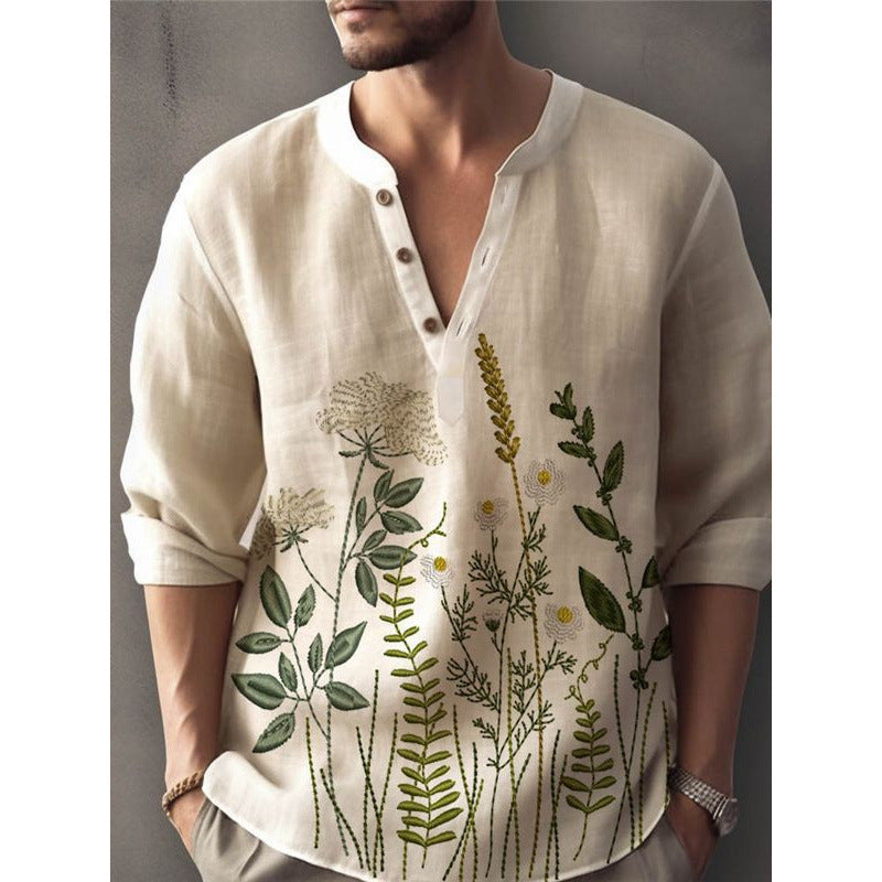 Herren Elegantes Floral Gesticktes Hemd Aliams