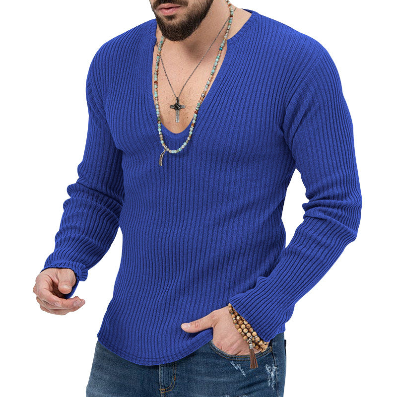 Herren V-Ausschnitt-Ripp-Pullover mit strukturiertem Design Aliams