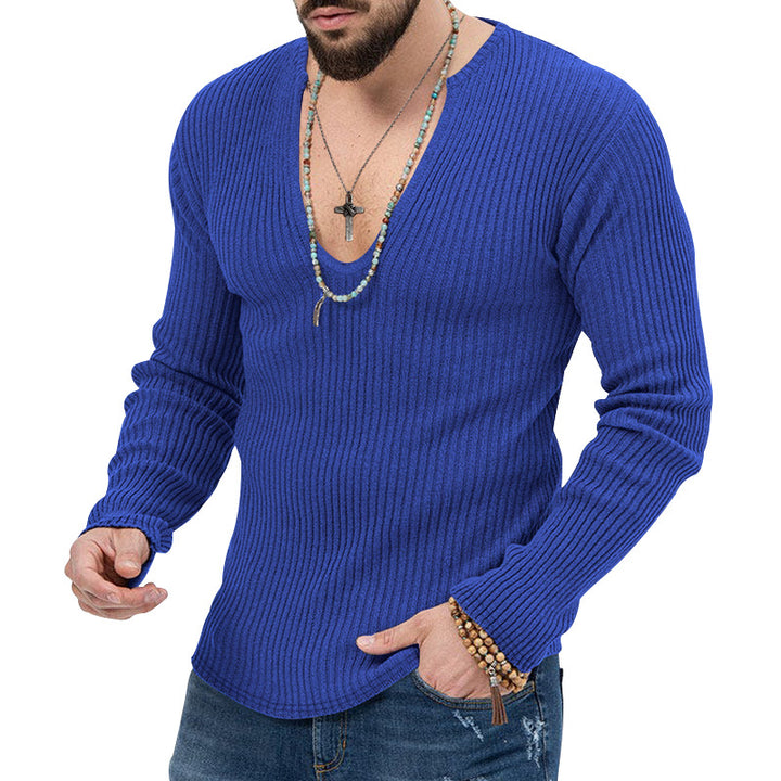 Herren V-Ausschnitt-Ripp-Pullover mit strukturiertem Design Aliams