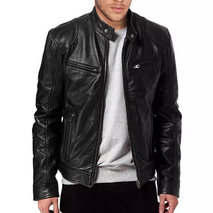 Herren Bikerjacke aus weichem, hochwertigem Leder mit modernem Schnitt und funktionalen Taschen Aliams