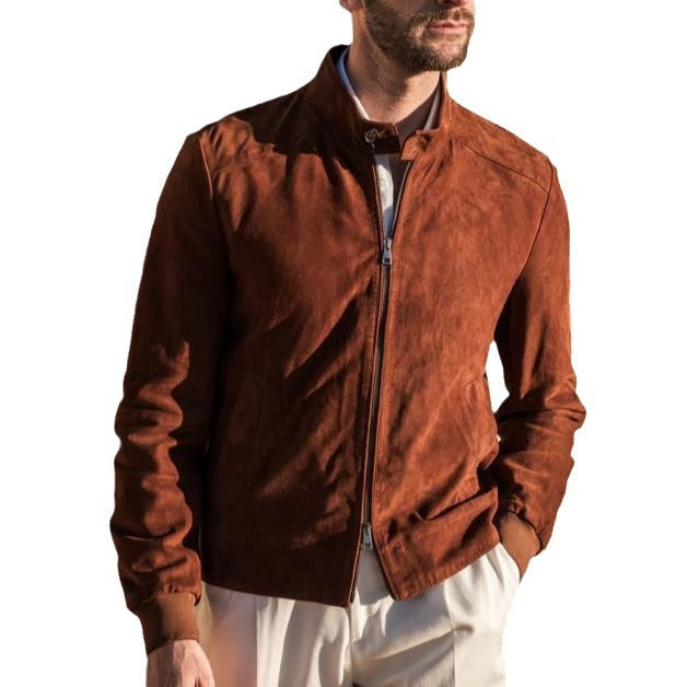 Herren elegante Wildlederjacke mit Stehkragen und seitlichen Eingrifftaschen Aliams