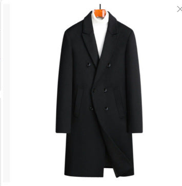 Herren eleganter Wollmantel mit doppelter Knopfleiste und dekorativem Revers Aliams